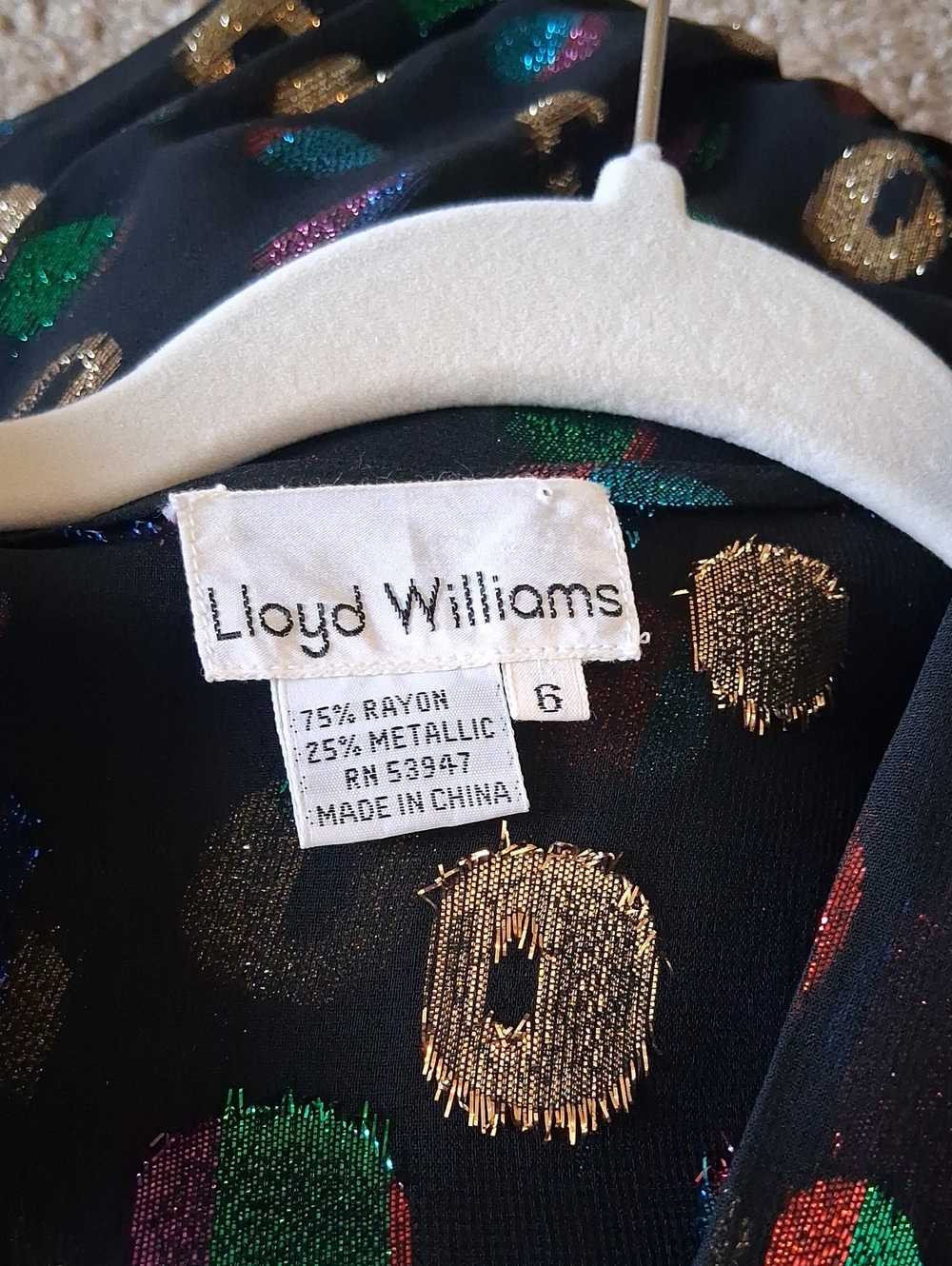 Vintage Lloyd Williams 1980s Metallic Bling Multi-Color Wrap-Style Peplum Blouse - Picture 9 of 9